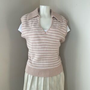 Elegant Beige Striped V-Neck Sweater Vest